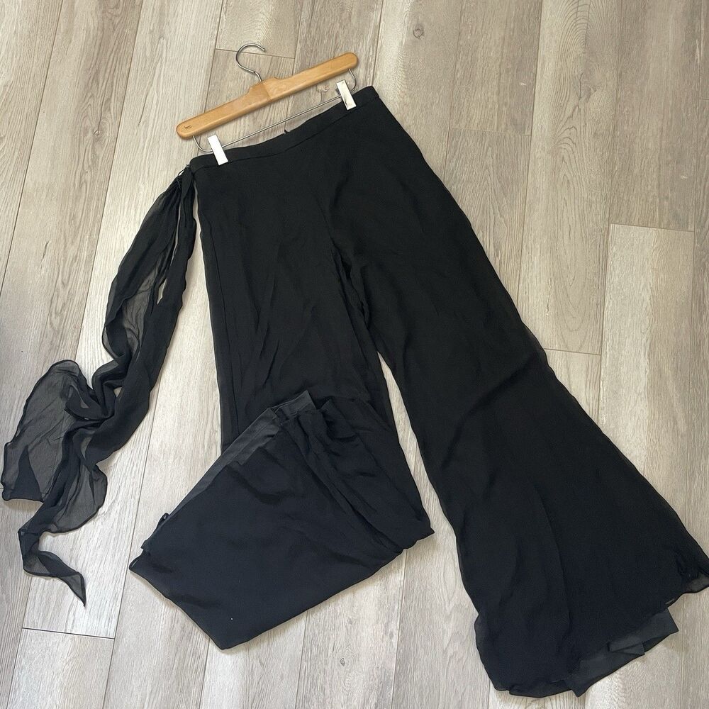 Vintage Silk Pants cache wide leg flowy womens Black size 4 y2k whimisgoth boho